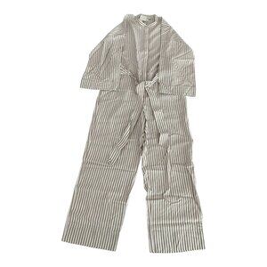 Club Monaco Striped Long Sleeve Jumpsuit Brown White Womens 4 NWT $229 MSRP